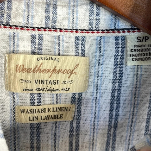 WEATHERPROOF NWT Washable Linen Blue Stripe Button Down Shirt Preppy Size S - Picture 9 of 13